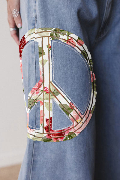 Floral Embroidered Wide Leg Jeans for Women - Stylish Casual Denim Pants for Comfort and Trendy Everyday Wear