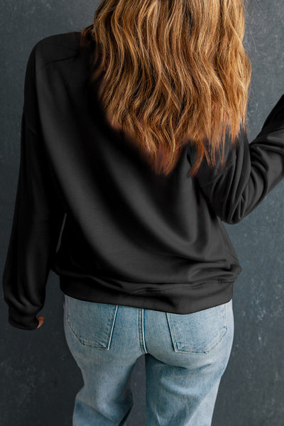 Women's Cozy Black Crewneck Pullover Sweatshirt - Casual, Comfortable Fit for Everyday Style and Relaxation