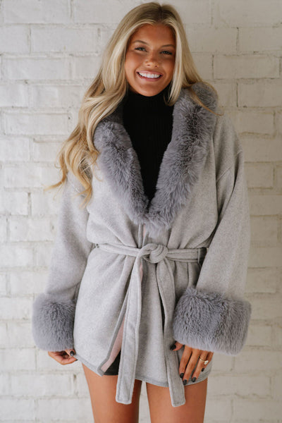 Stylish Light Grey Plus Size Patchwork Open Front Belted Overcoat for Women - Versatile Outerwear for Every Occasion