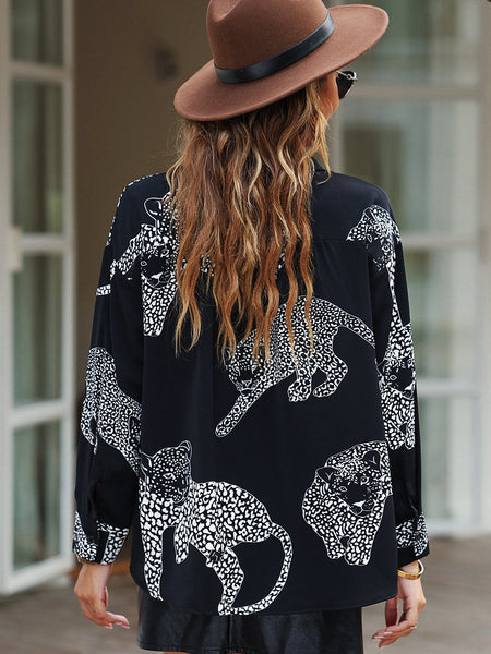 women's animal print shirt made for easy styling and wardrobe coordination, with premium-like structure and finish. with practical styling and