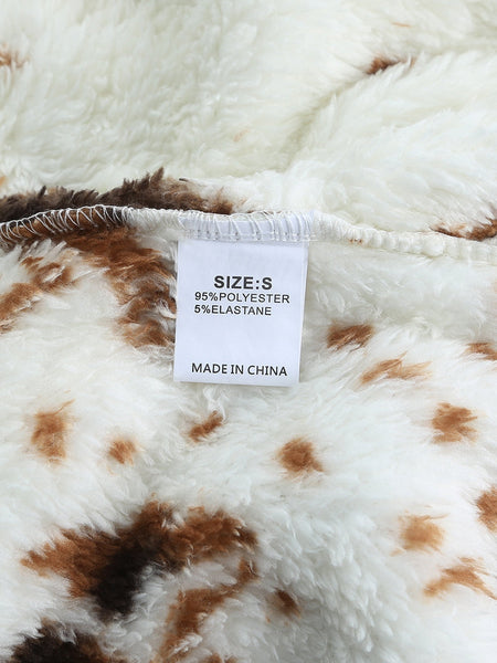 Women's Cow Print Zip Collar Fleece Sweatshirt