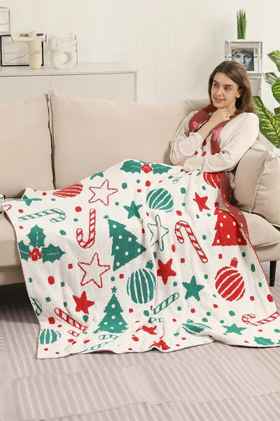 Women's Festive Sherpa Holiday Throw Blanket in Winter White