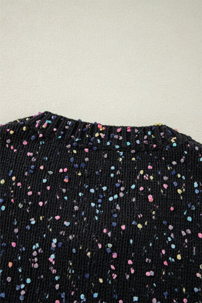 Chic Women's Black Rhinestone Confetti Sweater Cardigan - Cozy Fit for Everyday Style and Glamour
