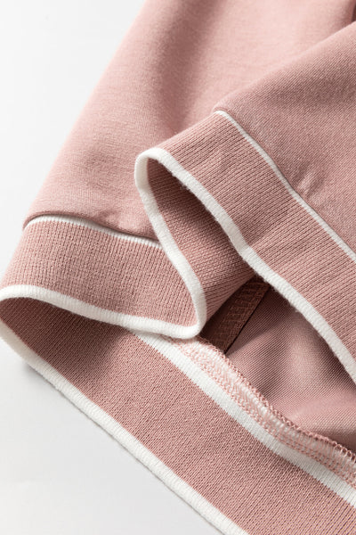Women's Pink Striped Knit Cardigan with Contrast Trim, V-Neck, Button Front, and Pocket - Stylish & Cozy Layering Piece