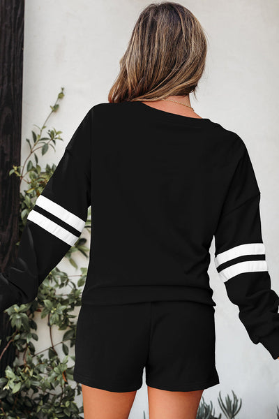 Trendy Women's Varsity Sweatshirt & Shorts Set - Casual, Comfortable Lounge Outfit in Vibrant Colors for Everyday Style