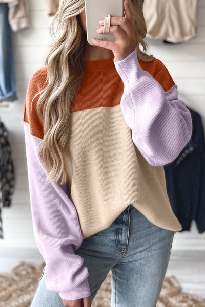 Women's Viscose Blend Color Block Knit Pullover Sweater