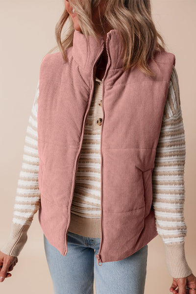 Chic Women's Corduroy Vest Jacket in Earthy Tones  Stylish Layering Piece for Fall and Winter Fashion