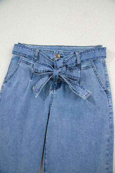 Trendy High-Waisted Blue Wide Leg Jeans for Women - Comfortable Denim Trousers Perfect for Casual Chic Looks