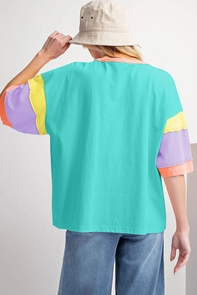 Women's Oversized Color Block Top with Stitching Detail