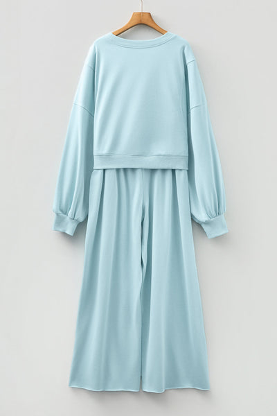 Chic Women's Soft Fabric Drop Shoulder Pullover & Wide Leg Pant Set Stylish, Comfortable, Versatile Loungewear Outfit