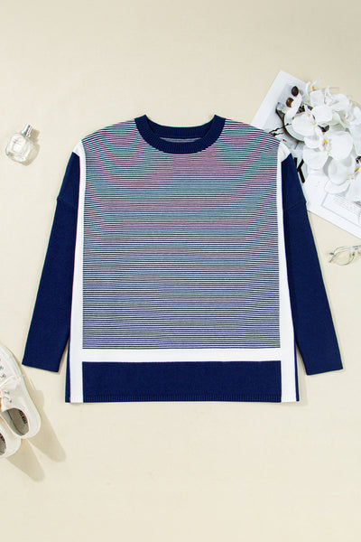 Trendy Women's Color Block Knit Sweater - Cozy Long Sleeve Pullover for Effortless Fall & Winter Fashion