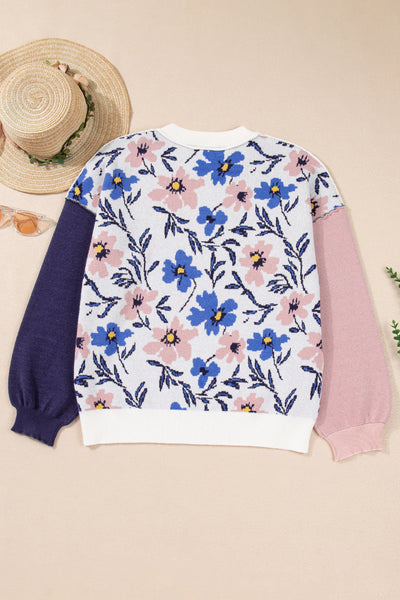 Women's Floral Patchwork Viscose-Blend Oversized Knit Sweater