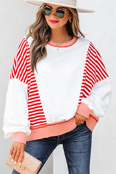 Women's Cozy Women's Stripe Patchwork Sweatshirt - Trendy Casual Style in Vibrant Colors for Everyday Comfort and Fashion