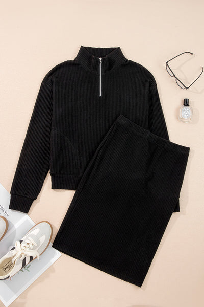 Elegant Women's Black 2-Piece Skirt Set Versatile and Comfortable Fashion for Casual or Dressy Events