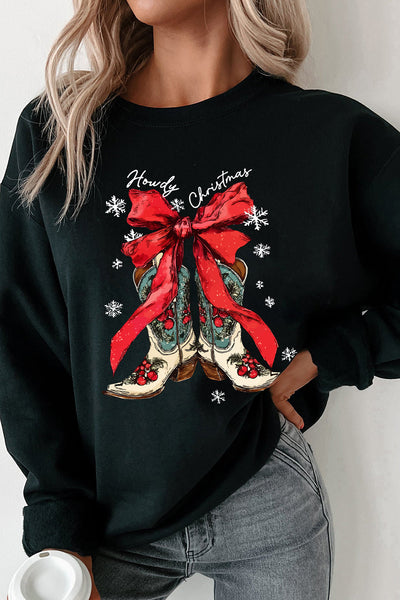 Women's Howdy Christmas Western Graphic Sweatshirt in Black