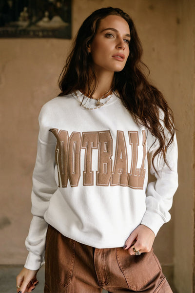 Women's Casual White 3D Letter Graphic Sweatshirt - Sporty Crew Neck, Comfortable Fit for Everyday Style