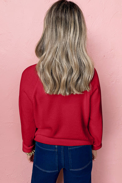 Cozy Women's Racing Red MERRY Christmas Raglan Sweater - Stylish Holiday Knit with Fun Letter Print for Festive Cheer