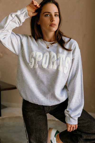 Women's Light Grey 3D Letter Graphic Sweatshirt - Cozy Casual Crew Neck for Everyday Chic Style
