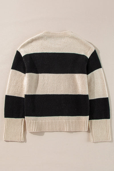Cozy Women's Colorblock Pullover Sweater in Jet Stream - Loose Fit Knit for Stylish Casual Fall Looks