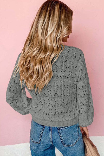 Cozy Women's Gray Crochet Cardigan Sweater - Chic Open Front Knit Layer for Stylish Fall Layering
