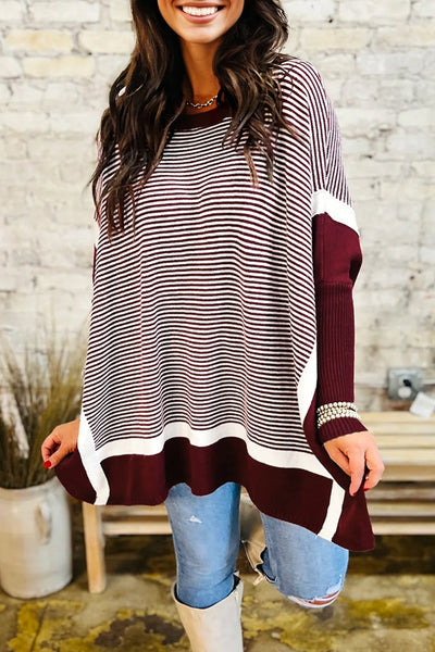 Soft Pastel Striped Knit Sweater for Women - Relaxed Fit for Effortless Casual Chic Style