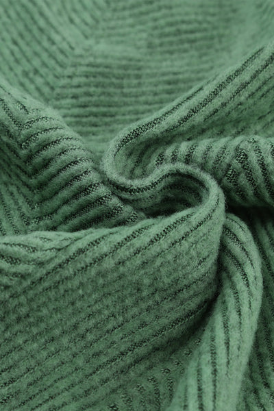 Green Ribbed U Neck Textured Top with Long Sleeves