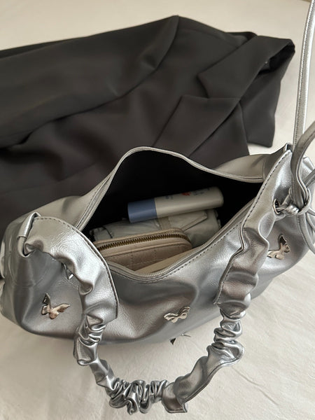 Butterfly Ruched Strap Shoulder Bag