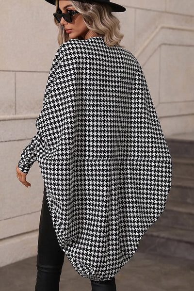 Chic Women's Black Houndstooth Dolman Kimono - Effortlessly Elegant Open Front Layer for Stylish Outfits