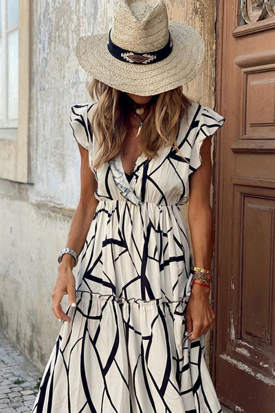 Chic Print Halter Tie Waist Wide Leg Jumpsuit
