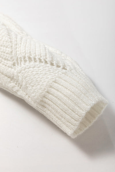 Chic Beige V-Neck Knit Sweater for Women with Drop Shoulders - Stylish Hollow Out Design for Trendy Fall Fashion