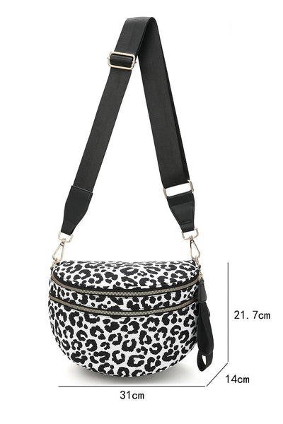 Women's Snow Leopard Print Crossbody Sling Bag with Wide Strap