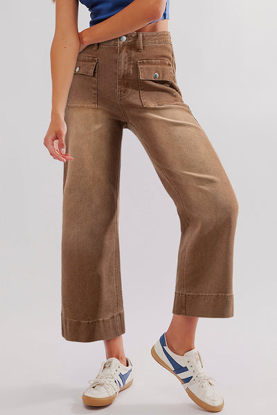 Women's High-Waisted Utility Cropped Jeans in Toasted Almond