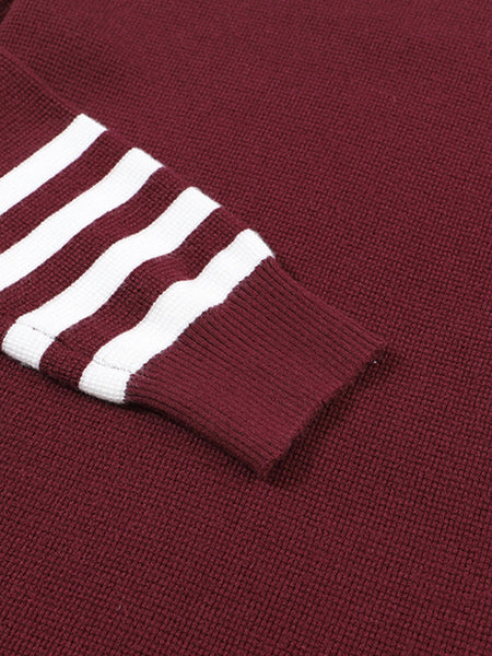 Crimson Ribbed Sleeve Soft Knit Pullover