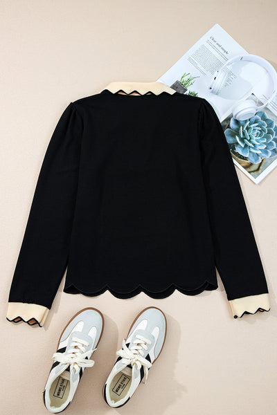 Elegant Black Collared Blouse for Women Flattering Fit, Versatile Style for Office and Casual Wear