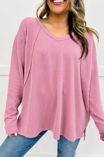 Women's Soft Knit Twisted Ribbed Long Sleeve Top - Chic Casual Style for Year-Round Comfort and Versatility
