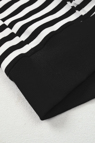 Chic Women's Black Stripe Drop Shoulder Pullover Top with Exposed Seams for Effortless Casual Style