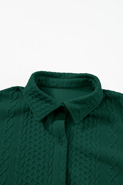 Women's Blackish Green Cable Knit Puff Sleeve Shacket