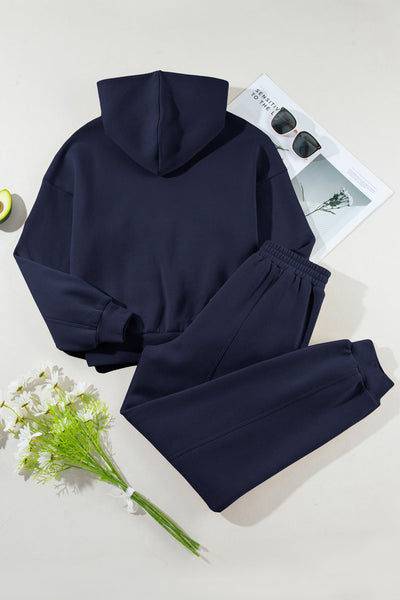 Women's Navy Cotton-Blend Hoodie and Sculpted Jogger Set with practical styling and dependable silhouette control.