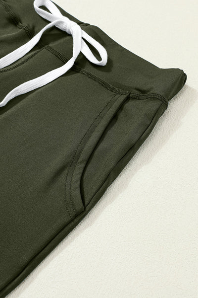 Women's Comfortable Moss Green Joggers with Drawstring, Elastic Waist, and Pockets - Casual Everyday Style