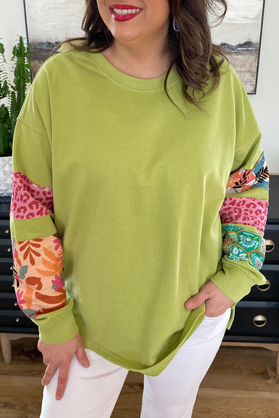 Plus Size Women's Cozy Green Sweatshirt - Soft, Stylish, Perfect for Casual Outings and Everyday Comfort