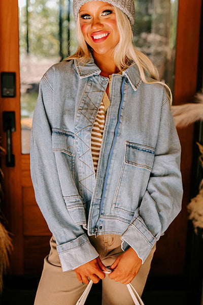 Trendy Distressed Blue Denim Jacket for Women - Classic Fit Outerwear for Chic Casual Outfits