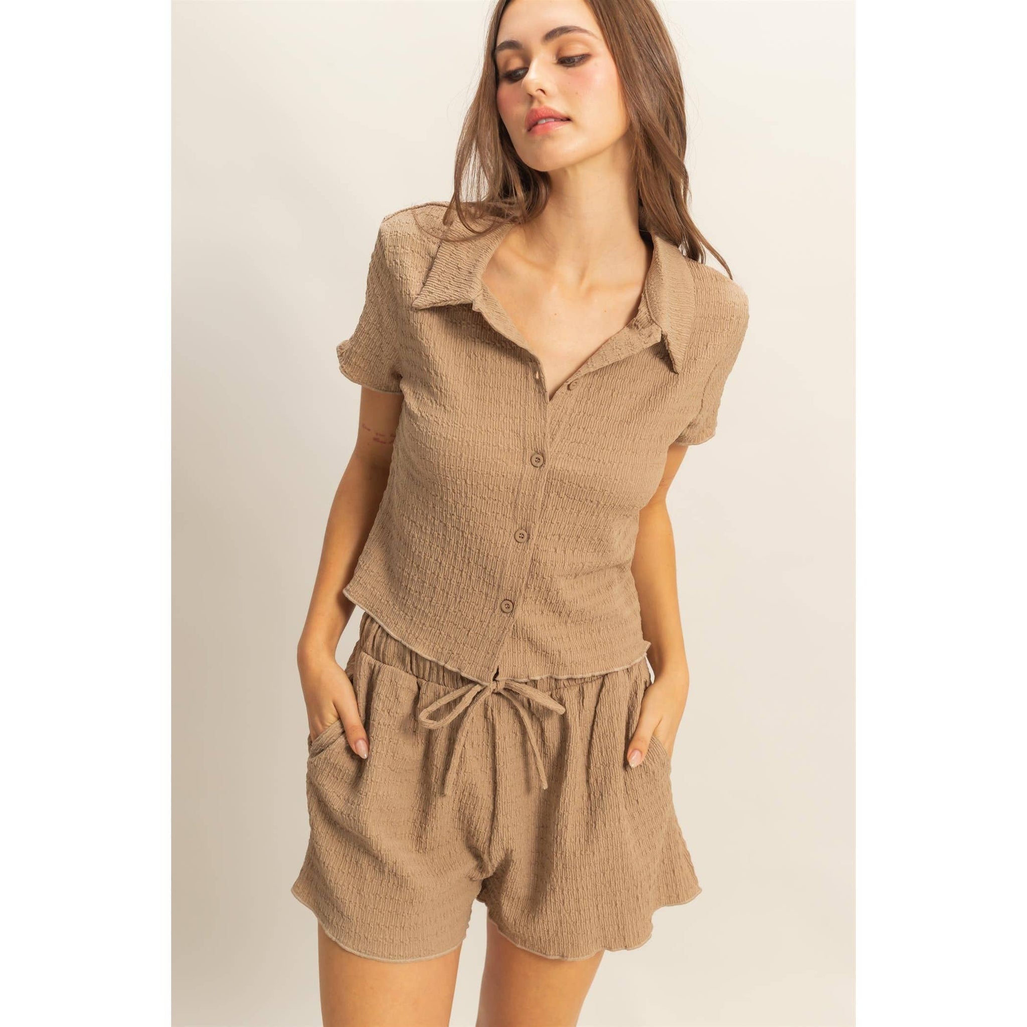 Textured Knit Button Up Top