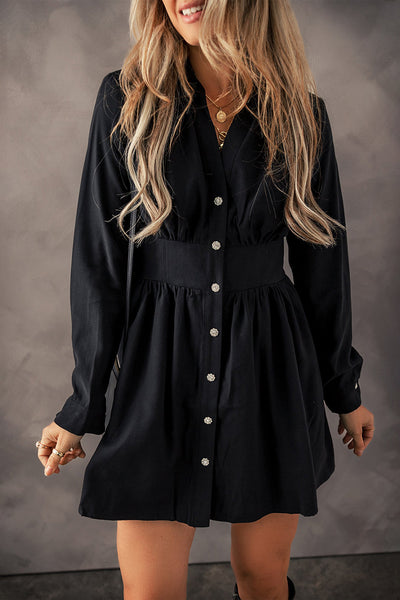 Black V Neck Fishtail Evening Gown with Embellished Belt