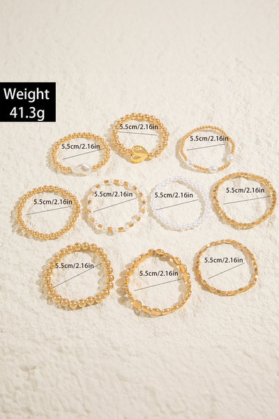 Chic Women's Gold-Plated Pearl Beaded Bracelet Set - 10 Elegant Pieces for Versatile Fashion Styles and Outfits