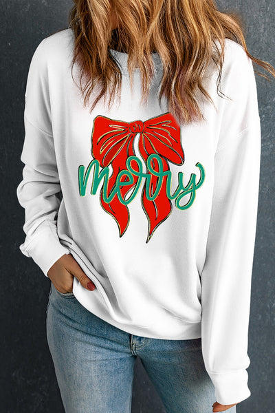 Women's Merry Bow Holiday Graphic Sweatshirt in Cotton Blend