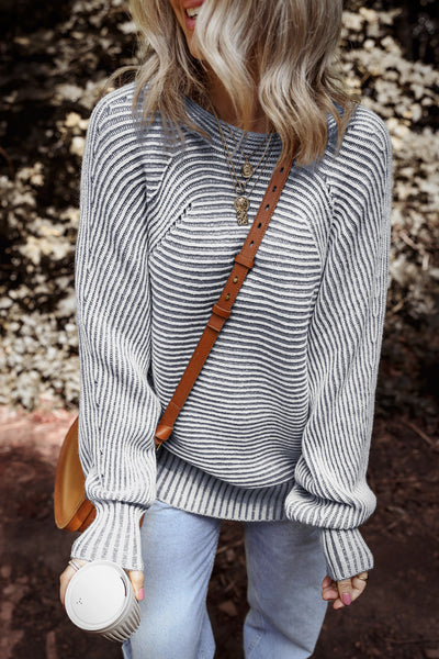 Cozy Chic Women's Striped Knit Sweater in Soft Cotton Blend Perfect for Casual Outings and Stylish Layering Options