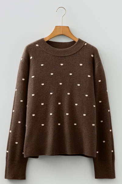 Women's Coffee Polka Dot Knit Crewneck Sweater in Soft Blend