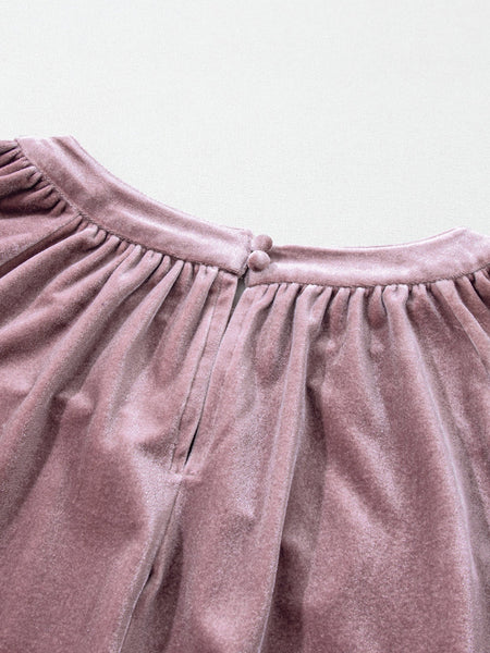 Velvet Keyhole Back Swing Blouse in Rose Tan