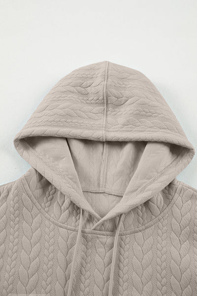 Women's Smoke Gray Cable-Knit Textured Hoodie | Relaxed Fit Pullover