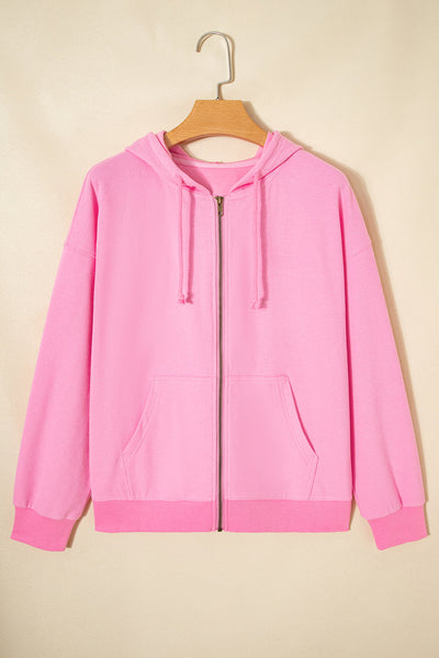 Women's Sachet Pink Ribbed Zip-Up Hooded Jacket